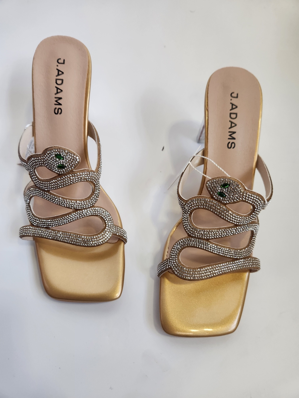 J. Adams Gold Rhinestone Snake-Embellished Slide Sandals Size 8